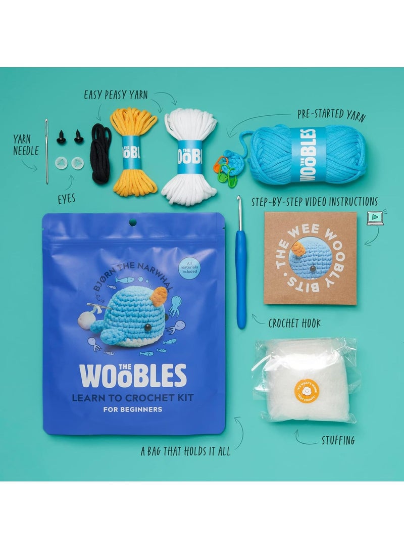 The Woobles - The Woobles Beginners Crochet Kit with Easy Peasy Yarn as seen on Shark Tank - with Step-by-Step Video Tutorials - Bjørn The Narwhal - Image 1