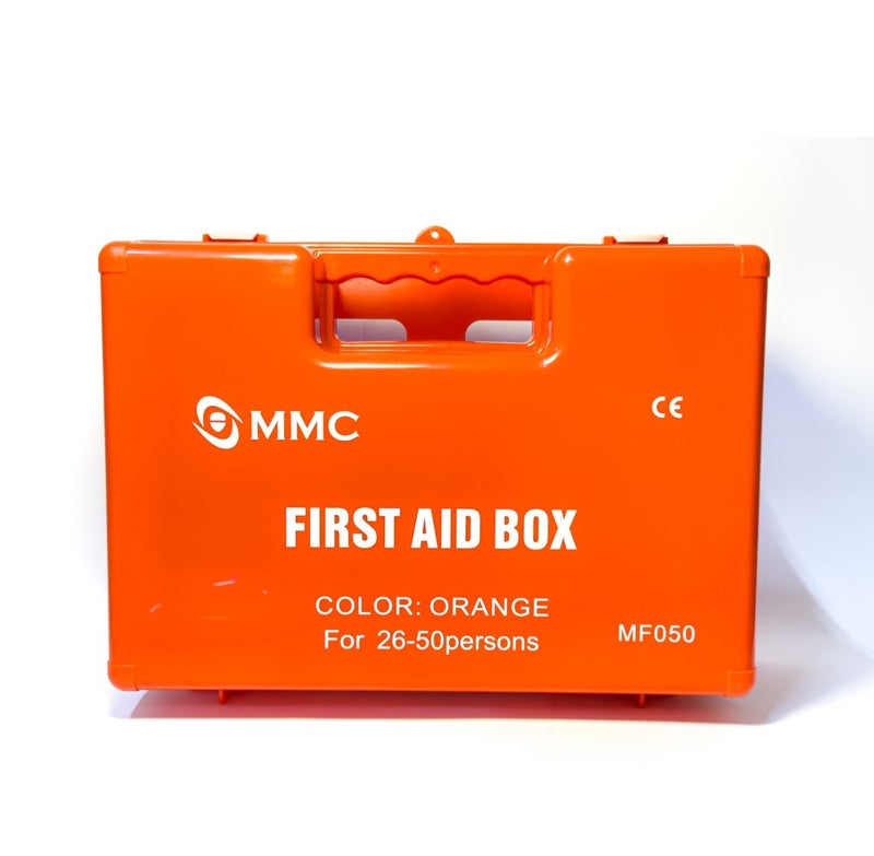MMC First Aid Kit ABS Heavy Duty Plastic 50-Person Capacity Orange – Workplace, Small Office, Warehouse - Image 1