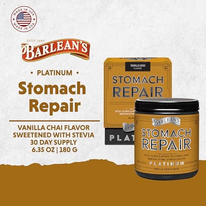 Barlean's Stomach Repair Gut Health Powder Supplement, Fiber and Digestive Support Supplements Blend for Detox and Cleanse, Vanilla Chai Drink Mix, 6.35 oz - Image 3