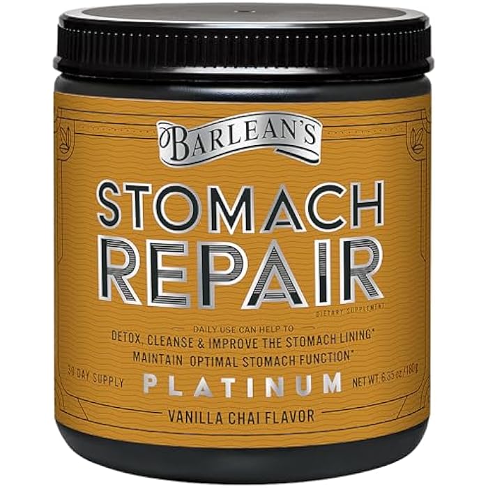 Barlean's Stomach Repair Gut Health Powder Supplement, Fiber and Digestive Support Supplements Blend for Detox and Cleanse, Vanilla Chai Drink Mix, 6.35 oz - Image 1