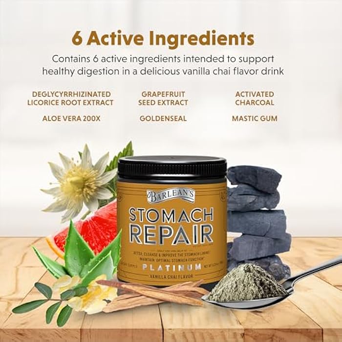 Barlean's Stomach Repair Gut Health Powder Supplement, Fiber and Digestive Support Supplements Blend for Detox and Cleanse, Vanilla Chai Drink Mix, 6.35 oz - Image 5