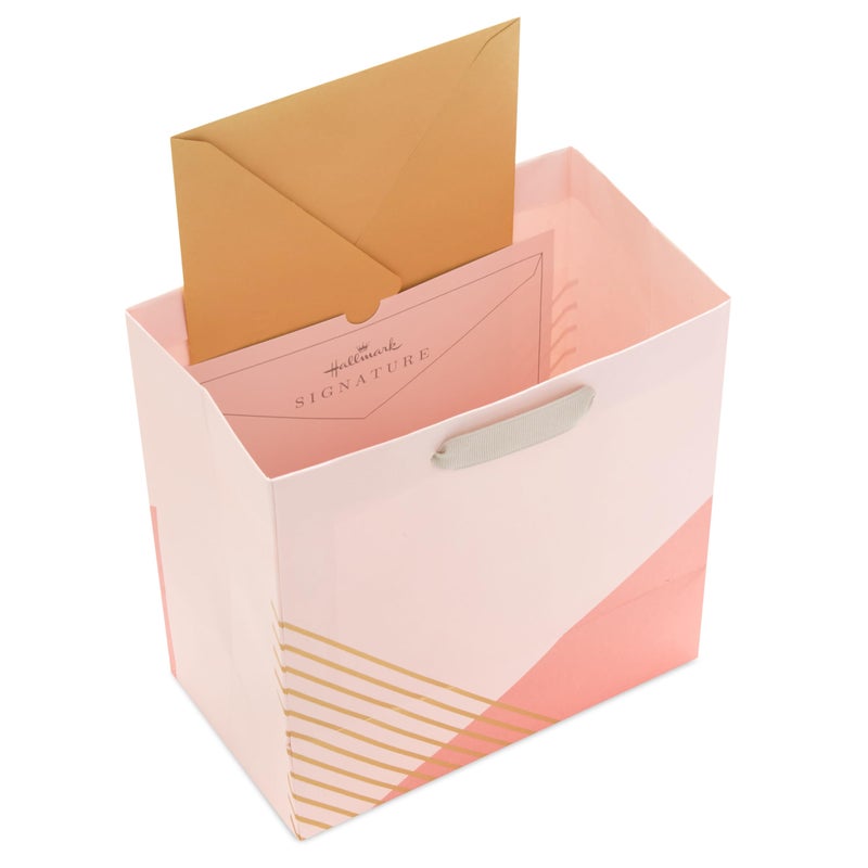 Hallmark Signature Studio 7" Medium Square Gift Bag with Tissue Paper (Coral, Blush Pink, Gold Stripes) for Valentine's Day, Birthdays, Mother's Day, Bridal Showers, Weddings, Baby Showers and More - Image 4