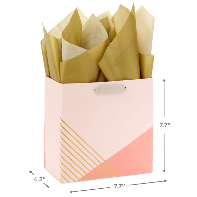 Hallmark Signature Studio 7" Medium Square Gift Bag with Tissue Paper (Coral, Blush Pink, Gold Stripes) for Valentine's Day, Birthdays, Mother's Day, Bridal Showers, Weddings, Baby Showers and More - Image 3