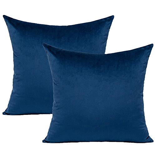 Dark Blue Square Pillow Covers Velvet Navy Throw Pillowcases Decorative Couch Sofa Cushion Covers Soft Solid Home Decor for Bedroom Car Office 18x18 Inch Set of 2 45x45cm