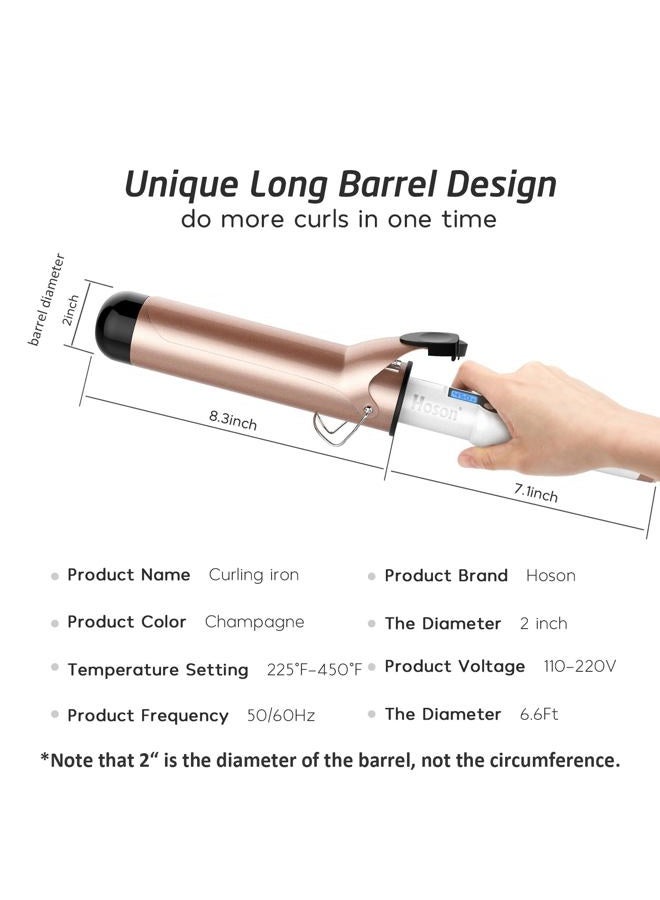 Hoson 2 Inch Curling Iron Large Barrel, Long Barrel Curling Wand Dual Voltage, Ceramic Tourmaline Coating with LCD Display, Glove Include - Image 5