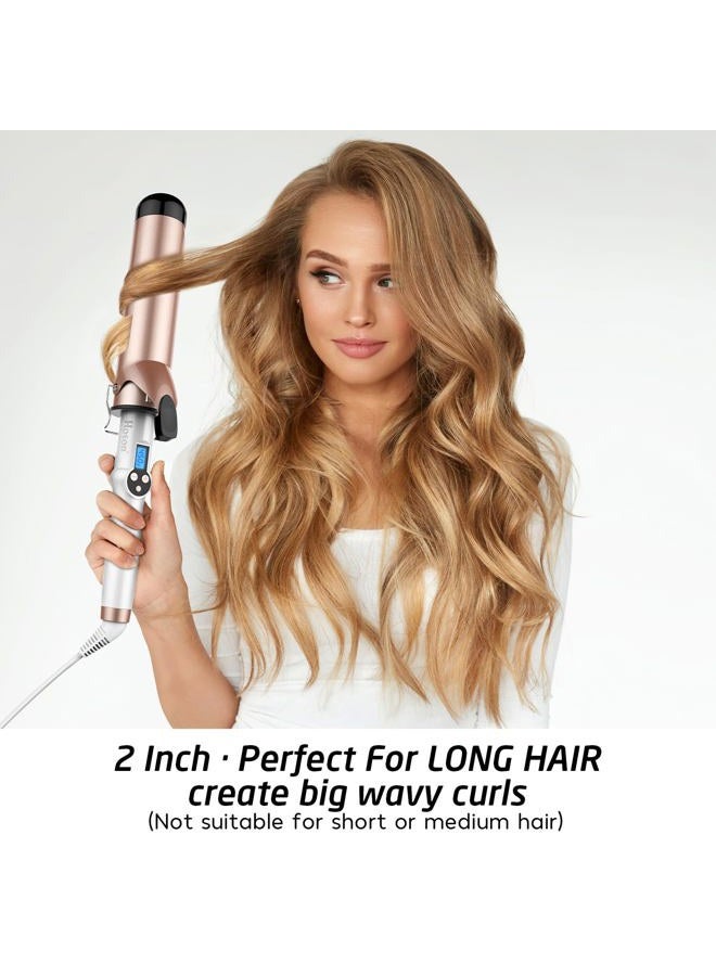 Hoson 2 Inch Curling Iron Large Barrel, Long Barrel Curling Wand Dual Voltage, Ceramic Tourmaline Coating with LCD Display, Glove Include - Image 2