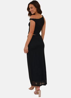 يونيكي Black Bodycon Off-Shoulder Solid Dress  - Image 2