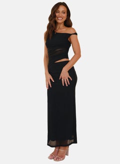 يونيكي Black Bodycon Off-Shoulder Solid Dress  - Image 3