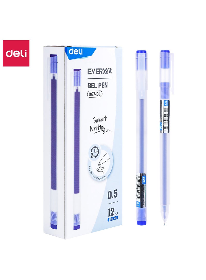 Deli EG67-BL Gel Pen Needle Tip 0.5mm Blue Ink 12pcs – ideal for quick-drying, smooth writing - Image 2