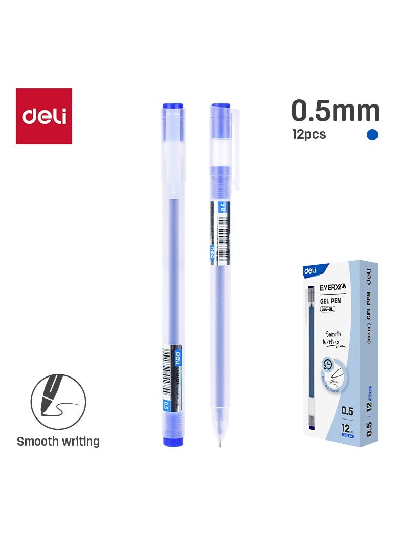 Deli EG67-BL Gel Pen Needle Tip 0.5mm Blue Ink 12pcs – ideal for quick-drying, smooth writing - Image 1
