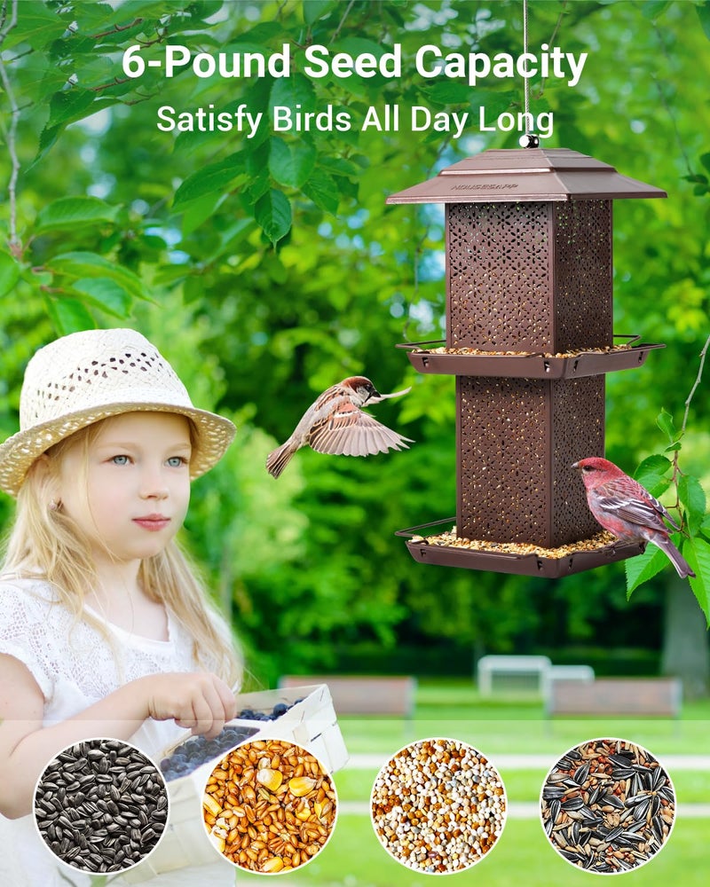HouseSapp Bird Feeders for Outdoors Hanging - 6lb Large Capacity Metal Double Tier Bird Feeder,Chew-Proof, Weather and Water Resistant Wild Bird Feeders, Outside and Garden Decoration - Image 3