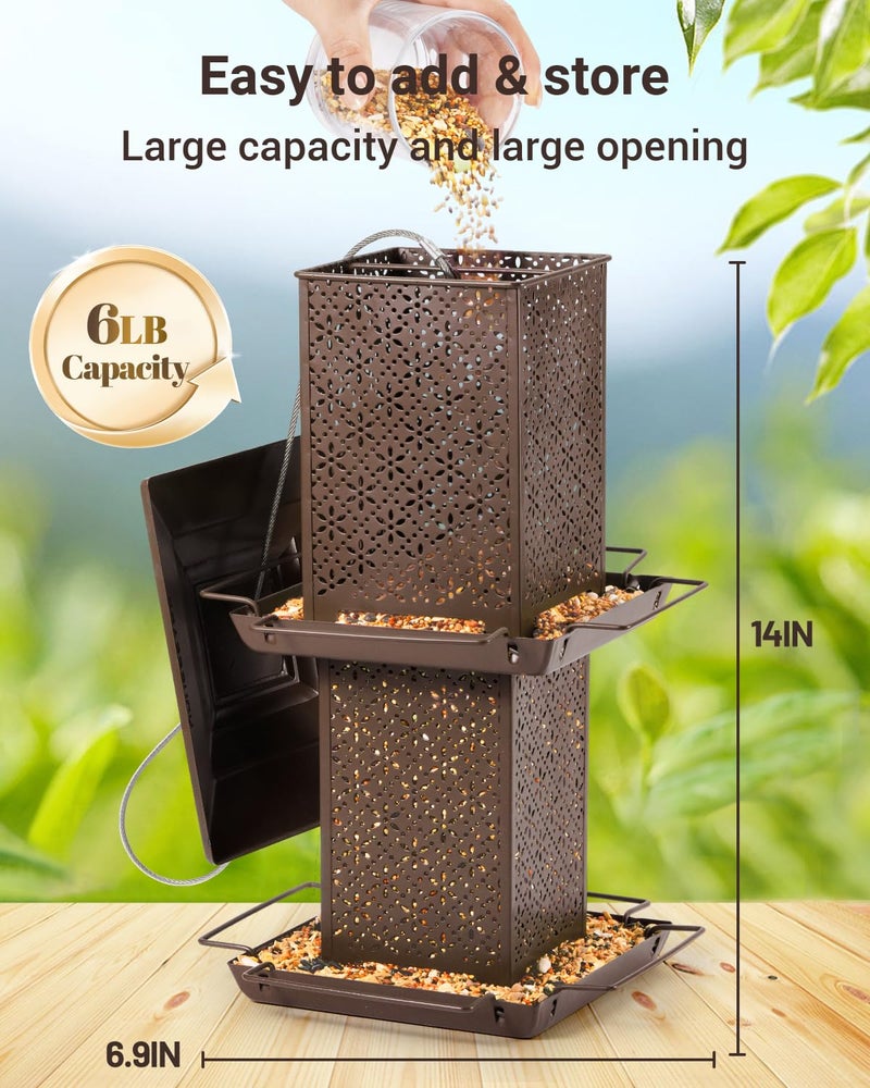 HouseSapp Bird Feeders for Outdoors Hanging - 6lb Large Capacity Metal Double Tier Bird Feeder,Chew-Proof, Weather and Water Resistant Wild Bird Feeders, Outside and Garden Decoration - Image 4