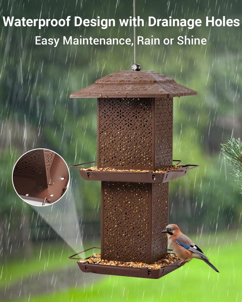 HouseSapp Bird Feeders for Outdoors Hanging - 6lb Large Capacity Metal Double Tier Bird Feeder,Chew-Proof, Weather and Water Resistant Wild Bird Feeders, Outside and Garden Decoration - Image 5