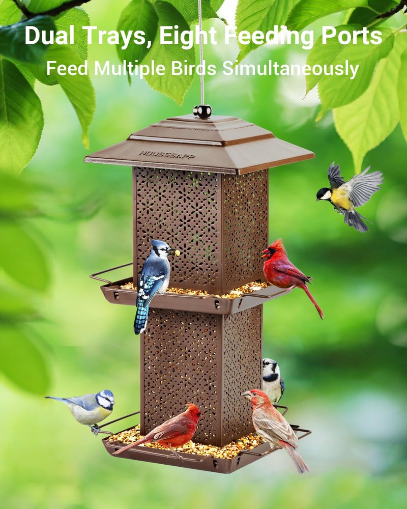 HouseSapp Bird Feeders for Outdoors Hanging - 6lb Large Capacity Metal Double Tier Bird Feeder,Chew-Proof, Weather and Water Resistant Wild Bird Feeders, Outside and Garden Decoration - Image 2