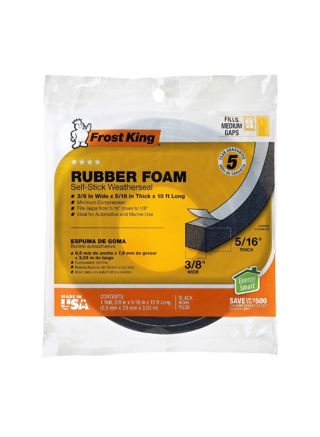 Frost King Rubber Foam Self-Stick Weatherseal Tape Black 3/8 Inch x 10 ft R538H - Image 1