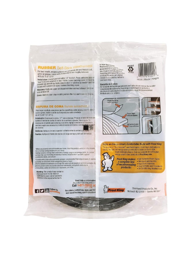 Frost King Rubber Foam Self-Stick Weatherseal Tape Black 3/8 Inch x 10 ft R538H - Image 5