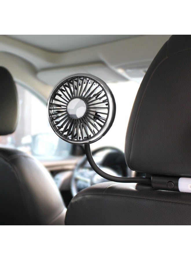 العربية: مروحة سيارة مزدوجة الرأس بخرطوم مرن – قابلة للدوران 360°، بثلاث سرعات، واجهة USB، ذراع مرن لتبريد المقعد الخلفي، متوافقة مع السيارات والكمبيوتر المحمول - Image 5