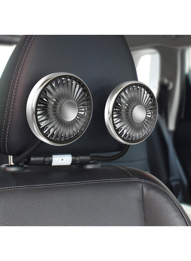 العربية: مروحة سيارة مزدوجة الرأس بخرطوم مرن – قابلة للدوران 360°، بثلاث سرعات، واجهة USB، ذراع مرن لتبريد المقعد الخلفي، متوافقة مع السيارات والكمبيوتر المحمول - Image 1