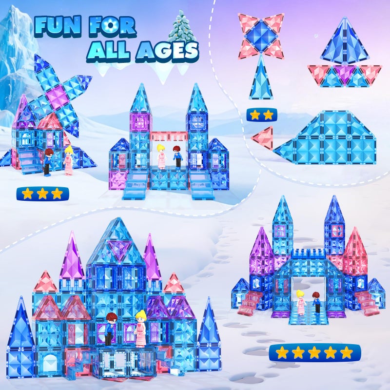 Soyee Magnetic Tiles 102pcs with 2 Stairs 2 Dolls Princess Castle Building Girls Toys Age 4-5 6-8 Magnetic Blocks Birthday Xmas Gifts for Girls Toys for 3 4 5 6 7 8+ Year Old - Image 5