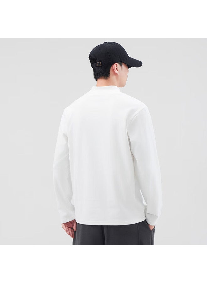 Dingfengbaoluo Men's Spring Long Sleeve T-shirt With Half High Collar, Warm Inner Wear, Cashmere Base Shirt, Casual Top Qz32 White 4XL - Image 2