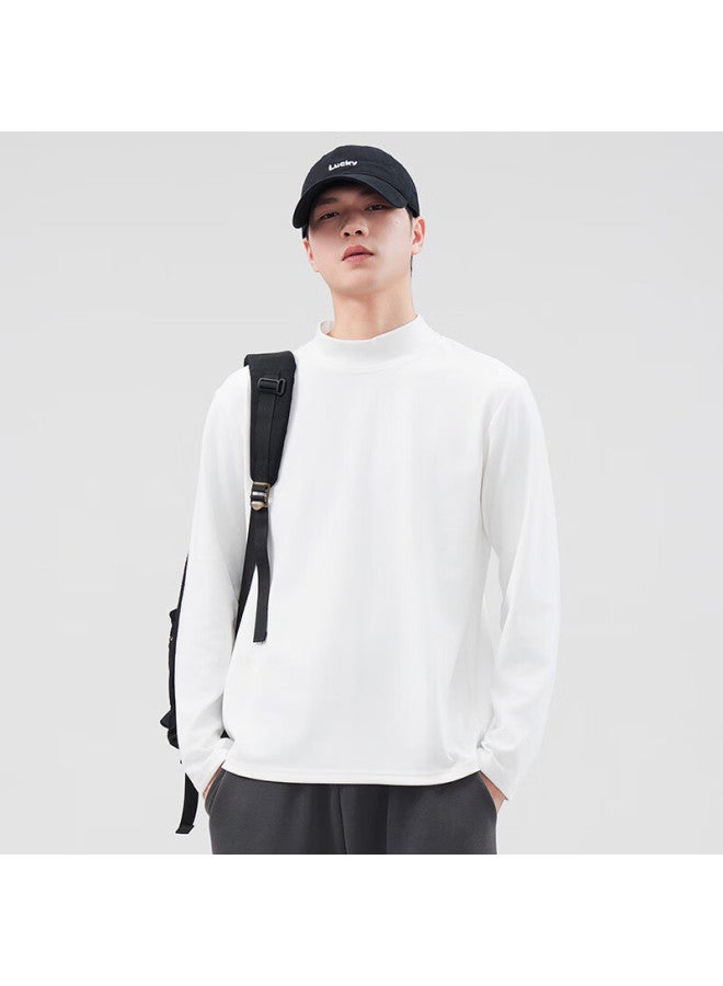 Dingfengbaoluo Men's Spring Long Sleeve T-shirt With Half High Collar, Warm Inner Wear, Cashmere Base Shirt, Casual Top Qz32 White 4XL - Image 1
