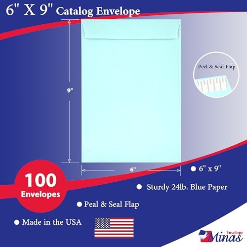 Minas Envelope 100 Minas Envelope 6" x 9" Catalog Envelopes, Peel & Seal Flap, Sturdy 24lb. Paper, 100 Count (Blue) - Image 2