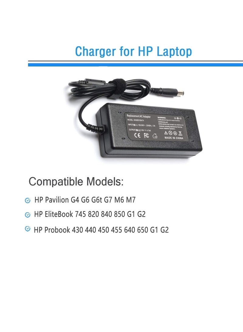 90 واط 19 فولت-4.74 أمبير لـ HP بافيليون Dv4 Dv6 Dv7 G50 G60 G60T G61 G62 G72 2000; بريساريو 2210B 463958-001 463552-002 كابل موصل الطاقة، - Image 2