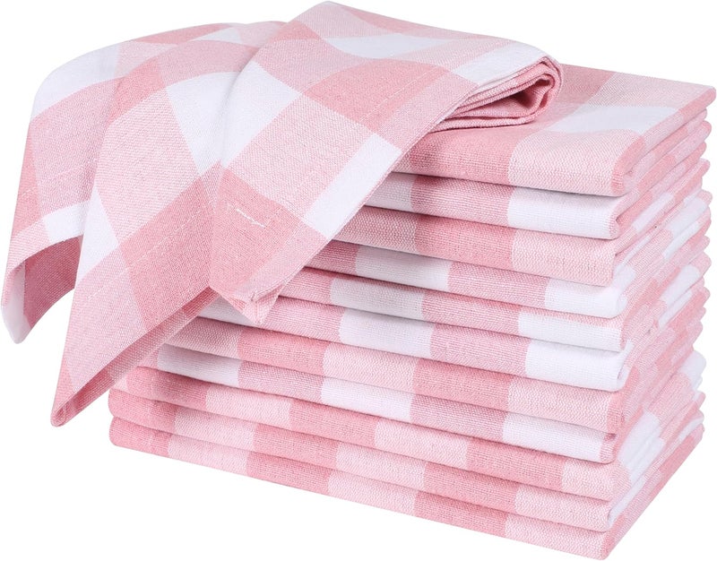 CLEENTABLE Gingham Buffalo Check Cotton Dinner Napkins  12Pack 18x18 PinkWhite Premium Wedding  Home Dining Napkins - Image 1