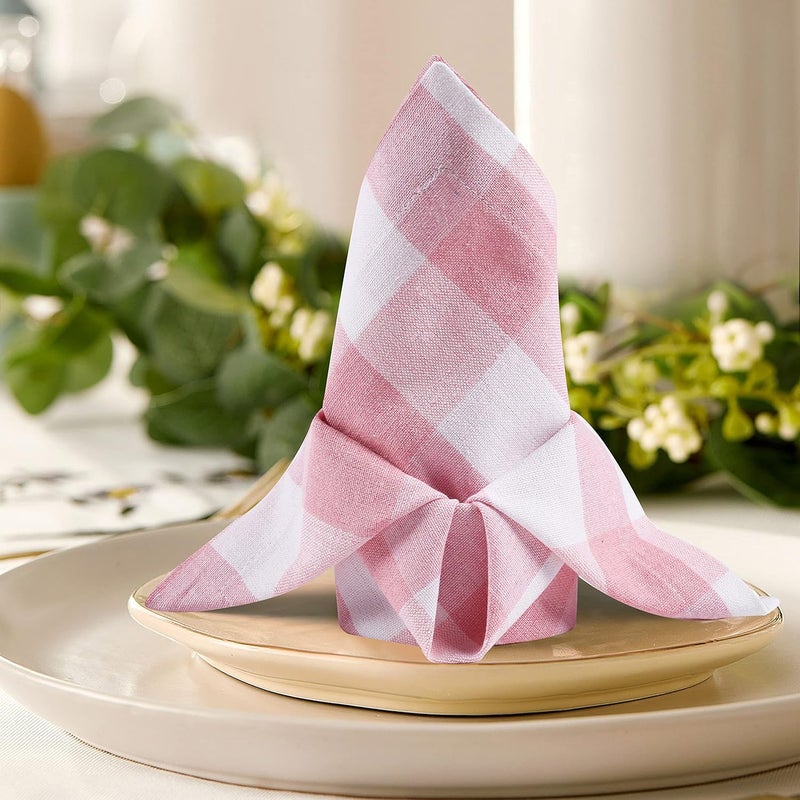 CLEENTABLE Gingham Buffalo Check Cotton Dinner Napkins  12Pack 18x18 PinkWhite Premium Wedding  Home Dining Napkins - Image 3