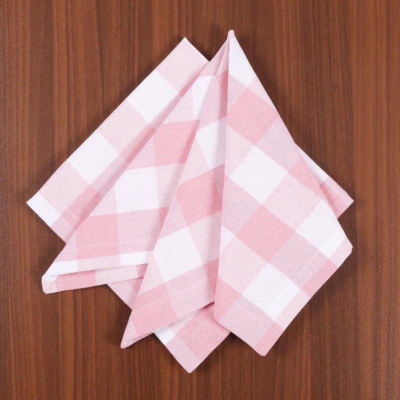 CLEENTABLE Gingham Buffalo Check Cotton Dinner Napkins  12Pack 18x18 PinkWhite Premium Wedding  Home Dining Napkins - Image 4