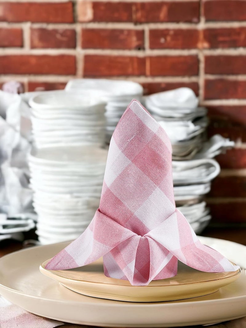 CLEENTABLE Gingham Buffalo Check Cotton Dinner Napkins  12Pack 18x18 PinkWhite Premium Wedding  Home Dining Napkins - Image 5