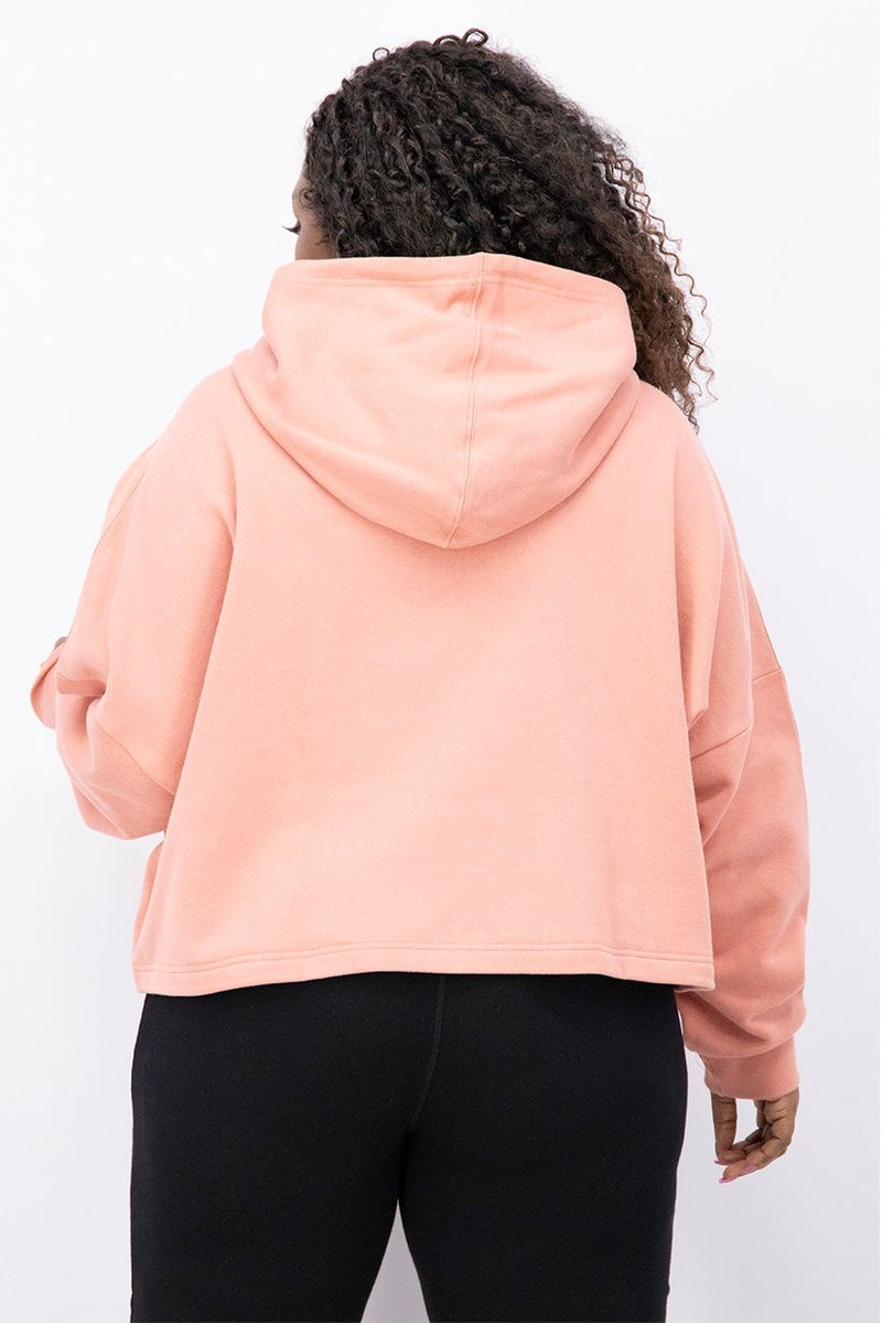 adidas Originals Women Plus Size Embroidered Logo Crop Hoodies, Ash Pink - Image 3