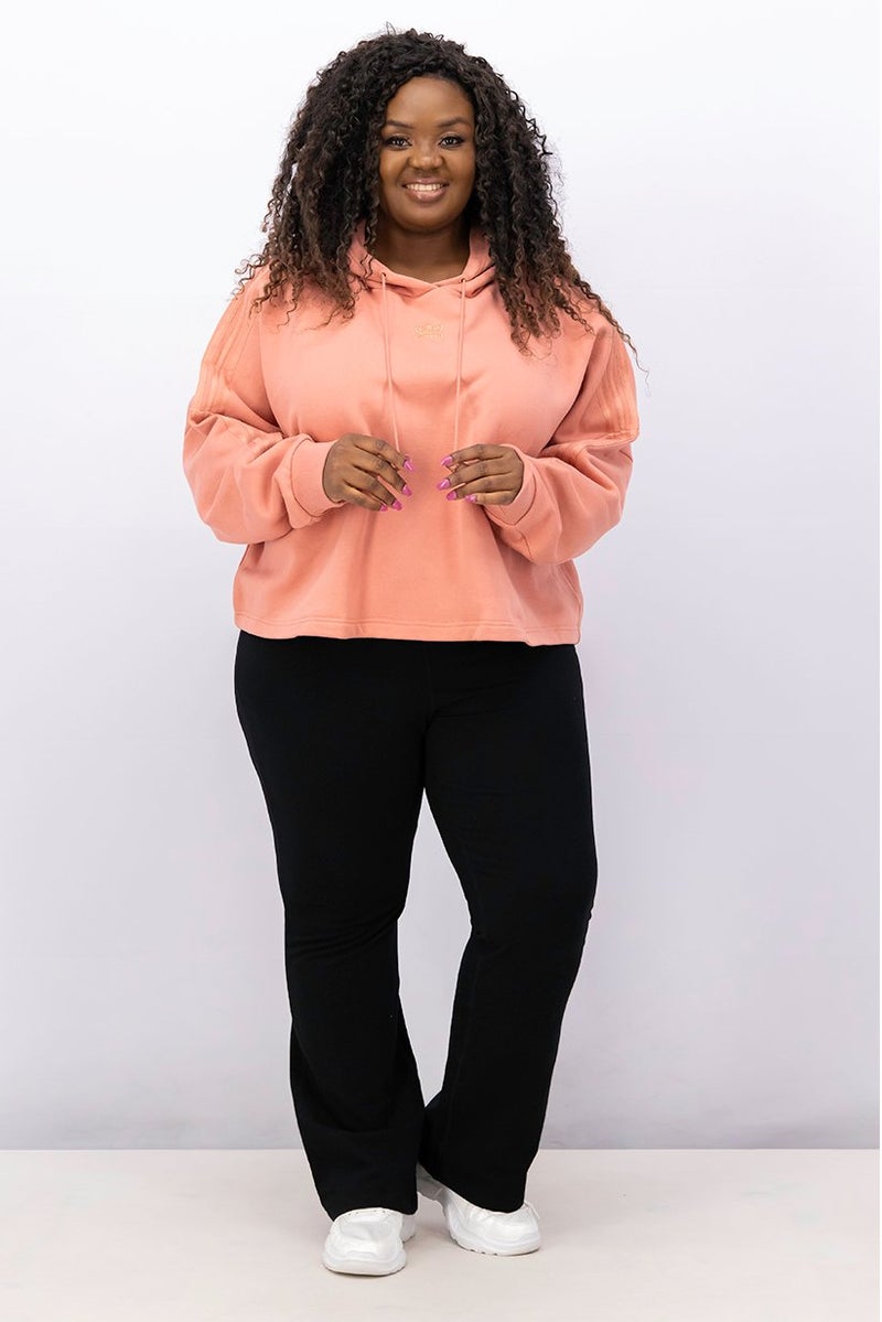 adidas Originals Women Plus Size Embroidered Logo Crop Hoodies, Ash Pink - Image 4