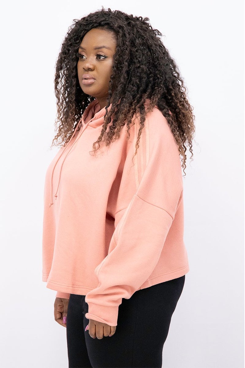 adidas Originals Women Plus Size Embroidered Logo Crop Hoodies, Ash Pink - Image 2
