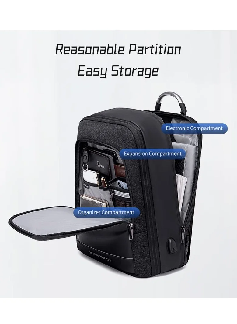 ARCTIC HUNTER Expandable Travel Backpack Convertible Hand Carry bag with USB charging port with TSA friendly Opening laptop Bag for Unisex B00227L Black