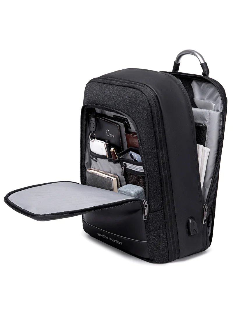 ARCTIC HUNTER Expandable Travel Backpack Convertible Hand Carry bag with USB charging port with TSA friendly Opening laptop Bag for Unisex B00227L Black