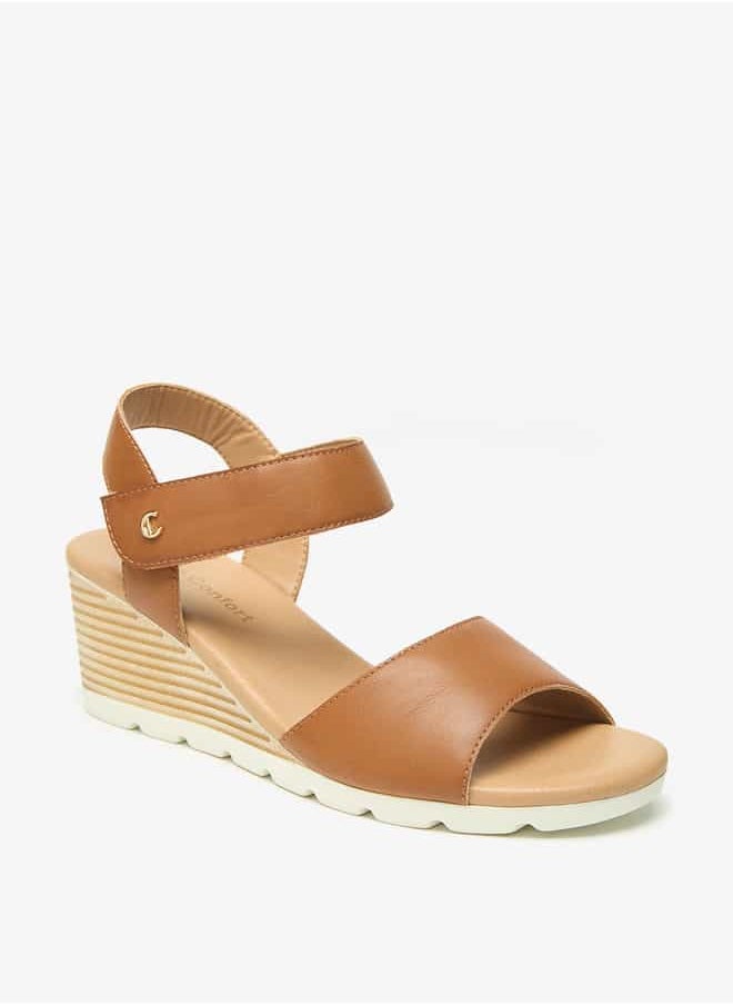 Le Confort Women Solid Wedge Heel Sandals with Hook and Loop Closure  - Image 1