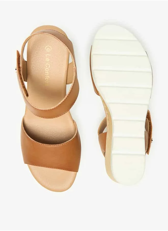 Le Confort Women Solid Wedge Heel Sandals with Hook and Loop Closure