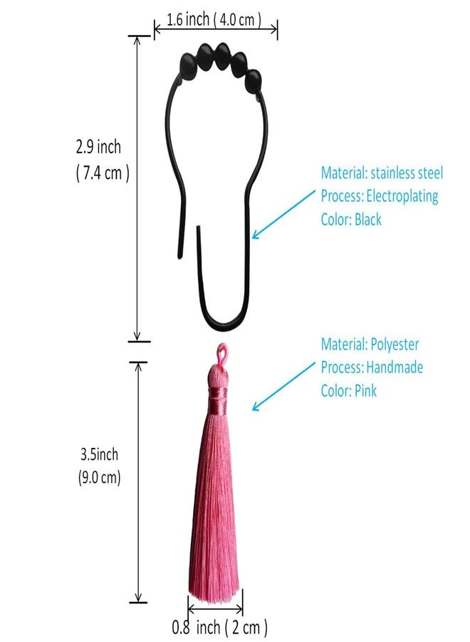 Aimoye Pink Tassel Shower Curtain Hooks - Black Shower Curtain Rings Rust Proof Shower Hooks for Shower Curtain, Decorative Shower Curtain Hooks Ruffle Linen Shower Curtain Noble Elegant Bathroom Decor - Image 4