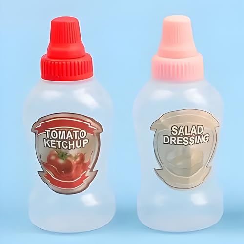 MaruHub 2pcs Mini Ketchup Bottles, 40ml Refillable Salad Dressing Tomato Ketchup Soya Sauce Honey Mustard Syrup Squeeze Containers Bottle, Portable Squeezable Squirt Condiments for Kids & Adults Bento Box - Image 1