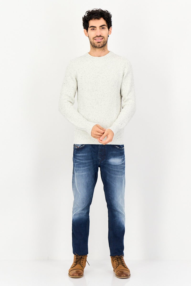 Celio Men Crew Neck Heather Long Sleeve  Sweatshirt, White Pearl - Image 4