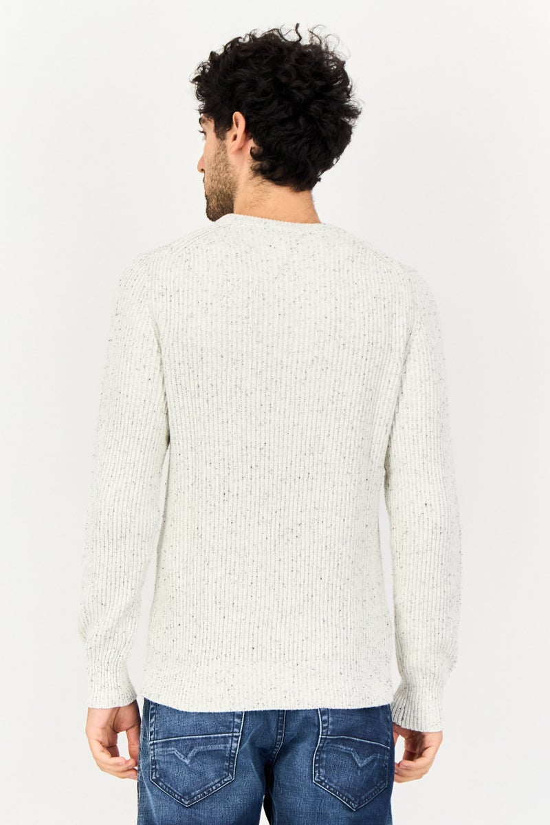 Celio Men Crew Neck Heather Long Sleeve  Sweatshirt, White Pearl - Image 3