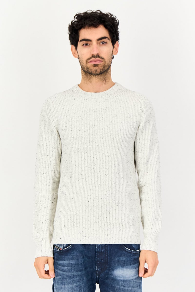 Celio Men Crew Neck Heather Long Sleeve  Sweatshirt, White Pearl - Image 1