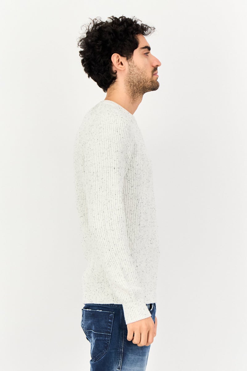 Celio Men Crew Neck Heather Long Sleeve  Sweatshirt, White Pearl - Image 2