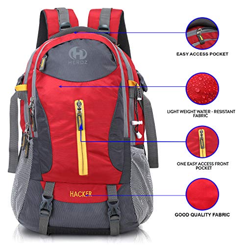 HEROZ Hacker 50 litres Nylon Travel Laptop Backpack Water Resistant Slim Durable Computer Book Bag Tracking Fits Up to 17.3-inch Laptop (058- ALL) (Grey & Red) - Image 3