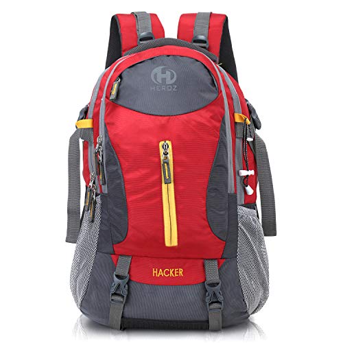 HEROZ Hacker 50 litres Nylon Travel Laptop Backpack Water Resistant Slim Durable Computer Book Bag Tracking Fits Up to 17.3-inch Laptop (058- ALL) (Grey & Red) - Image 1