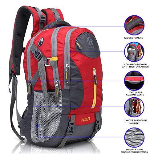 HEROZ Hacker 50 litres Nylon Travel Laptop Backpack Water Resistant Slim Durable Computer Book Bag Tracking Fits Up to 17.3-inch Laptop (058- ALL) (Grey & Red) - Image 2