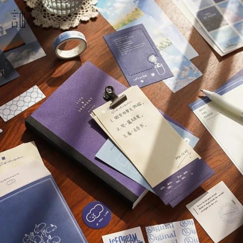 The AutoStory Scrapbook Set A6 Junk Journal Notebook Aesthetic Stickers Paper Pack Washi Tape DIY Craft Art Diary Planner Decor Keepsake Gift Teens Girls (The Wind Chases The Clouds, Blue) - Image 2