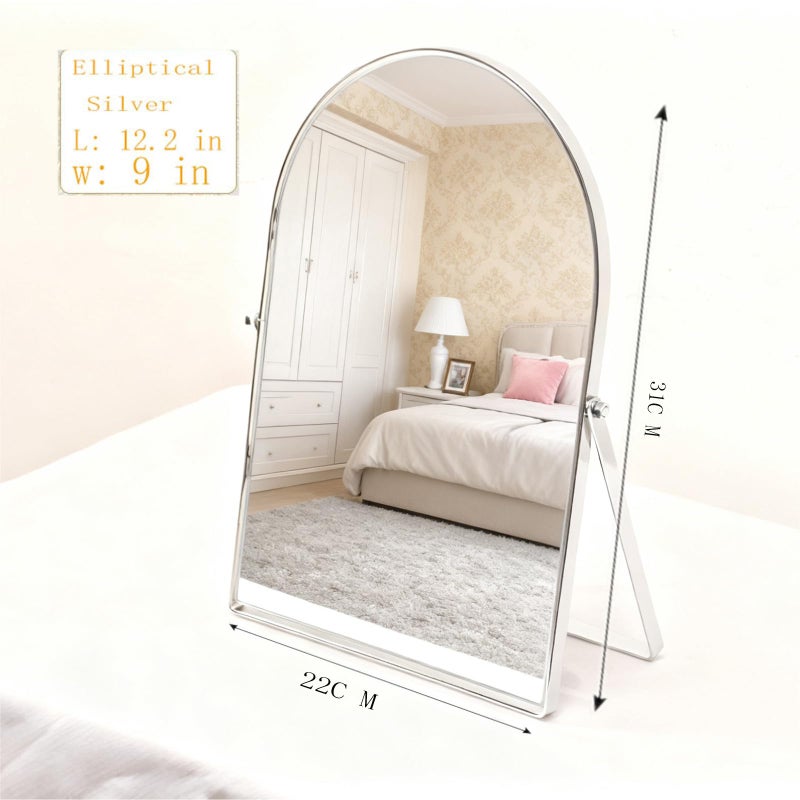 Numjeg Silver Metal Mirror Vanity Table Desk Arch Makeup Mirror 90Â°Adjustable Rotation Framed Standing Mirrors Room Decor for Living Room,Bedroom,Tabletop,Bathroom - Image 2