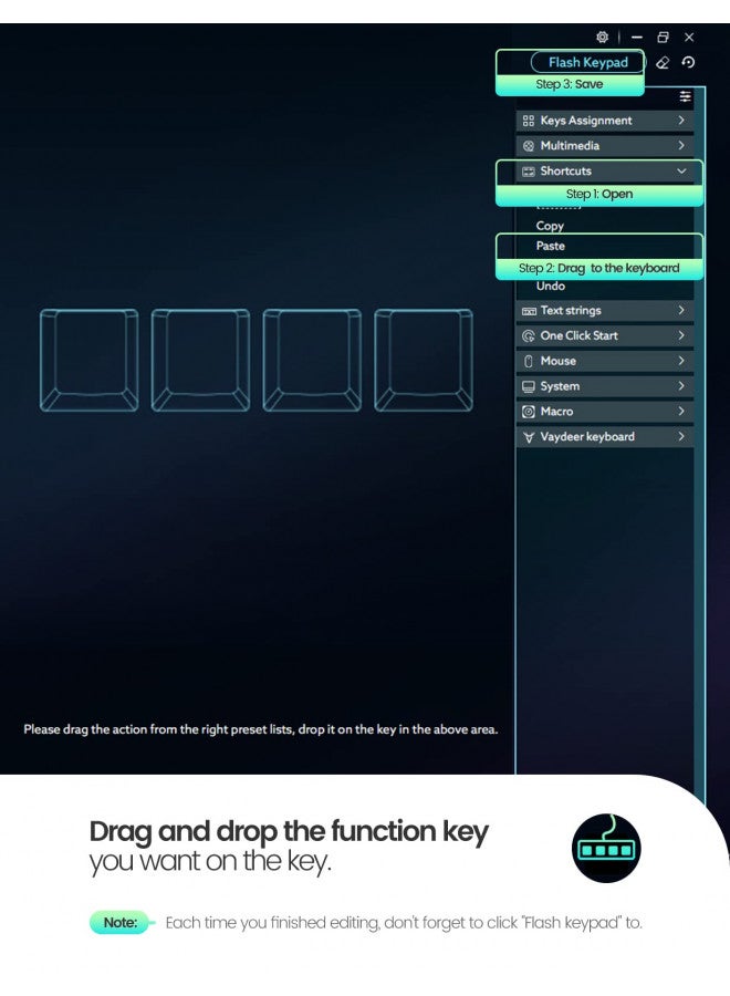 Vaydeer 4 Fully Programmable Keys with Floating Window and Macro Multifunctional Keypad, One-Handed Mechanical Keyboard Support NKRO, Hotkeys, One-Click Start, Compatible with iOS,Windows - Image 4